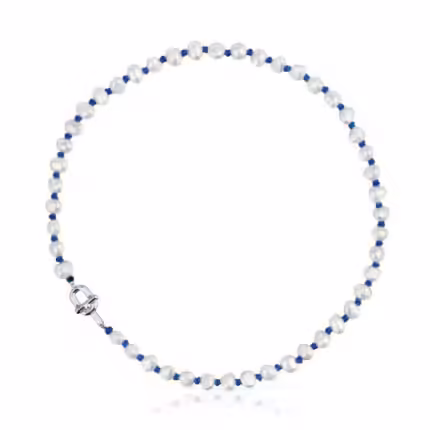 45 cm blue nylon and silver Necklace with cultured pearls TOUS MANIFESTO