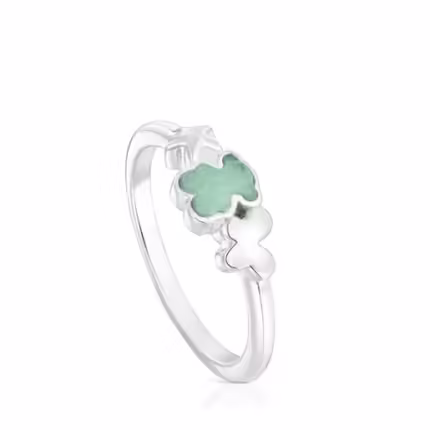 Silver Bold Motif Ring with an amazonite bear