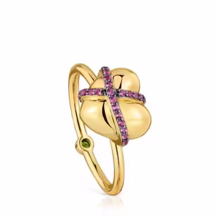 Medium 18kt gold-plated silver heart Ring with rhodolite Lligat
