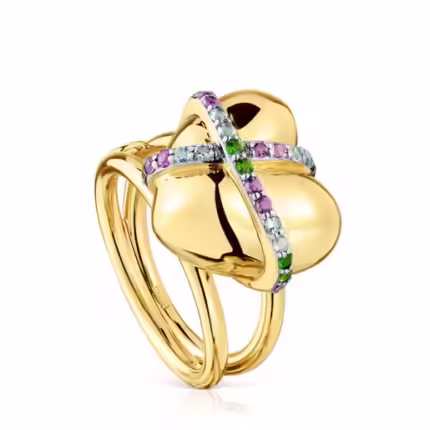Medium 18kt gold-plated silver heart Ring with gemstones Lligat