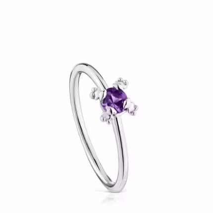Silver Color Pills Ring with amethyst