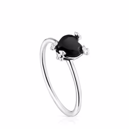 Silver Color Pills Heart ring with onyx