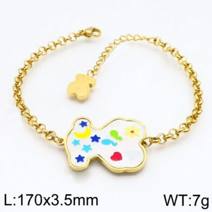 TOUS 925 Silver Multi colored Spanish Bear White Zircon Surface Graphic Adorned Bracelet