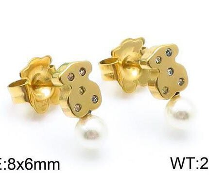 TOUS 925 Silver Spanish Bear Transparent Zircon Inlaid Pearl Pendant Earrings