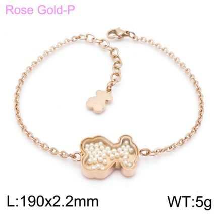 TOUS Stainless Steel Material Spanish Bear Transparent Round White Zircon Bracelet
