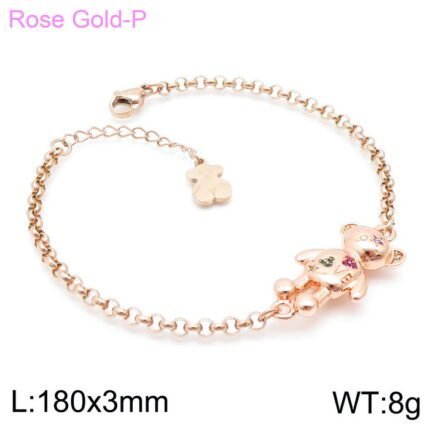 TOUS stainless steel circular buckle three-dimensional bear colored zircon inlaid bracelet