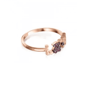 TOUS Peach Bear Silver Plated 18k Rose Gold Ruby Spinel Set Love Ring