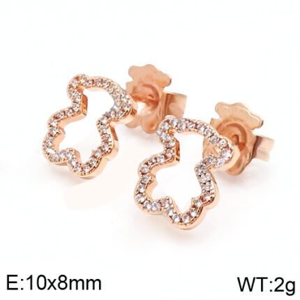 TOUS 925 Silver Spanish Bear Frame Transparent Zircon Inlaid Earstuds