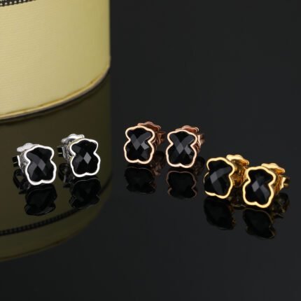 TOUS 925 silver black zircon glossy Spanish bear earrings