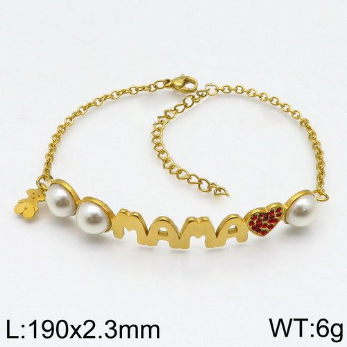 TOUS 925 Silver Mother Letter Bear Pearl Bracelet