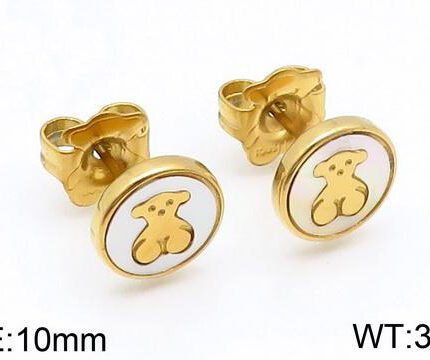 TOUS 925 Silver Spanish Bear White Background Disc Engraved Earstuds