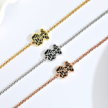 TOUS 925 Silver Black Spider Web Pattern Bear Bracelet