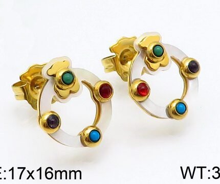 TOUS 925 silver ring four-color zircon inlaid with teddy bear earrings