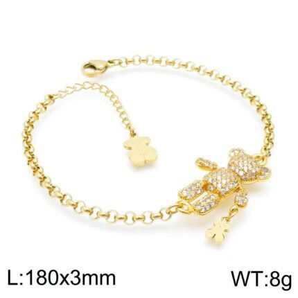 TOUS stainless steel circular buckle three-dimensional bear transparent zircon inlaid bracelet