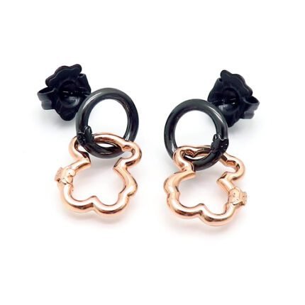 Tous 925 Silver Black Ring Earring buckle tricolor bear frame