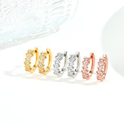 TOUS 925 Silver Three Bear Transparent Zircon Inlaid Circular Earrings