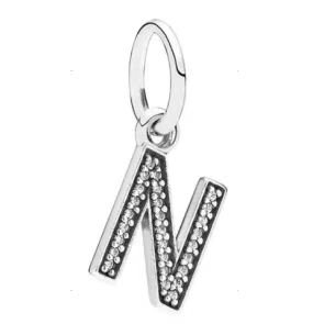 Pandora 26 letters N with diamond pendant jewelry accessories DIY simple and exquisite