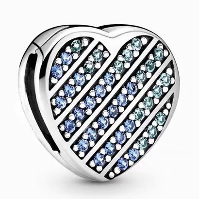 Pandora blue diamond heart-shaped jewelry small accessories DIY simple and delicate high-end
