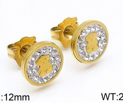TOUS 925 Silver Disc Transparent Zircon Surrounding Spanish Bear Earrings