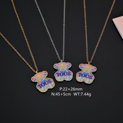 TOUS 925 Silver Spanish Bear Dopamine Colored Graphic Necklace Pendant