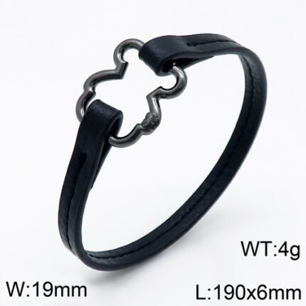 TOUS 925 Silver Frame Bear Four Colors Black Leather Rope Bracelet