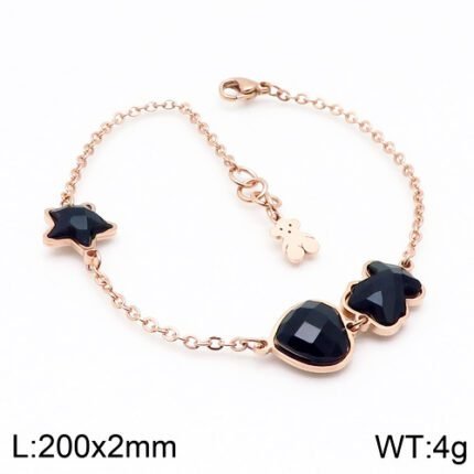 TOUS Stainless Steel Material Black Zircon Star Love Bear Bracelet