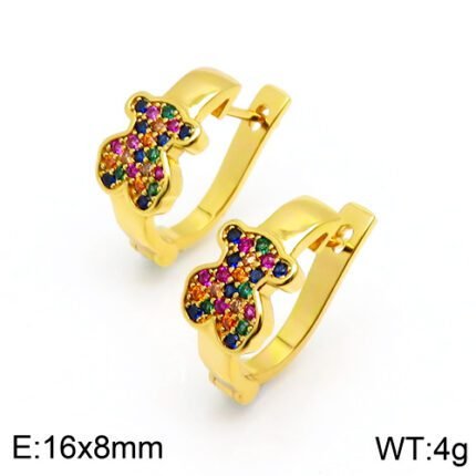 TOUS 925 Silver Spanish Bear Colorful Zircon Curve Earrings