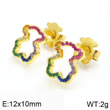 TOUS 925 Silver Spanish Bear Frame Colored Zircon Inlaid Earstuds