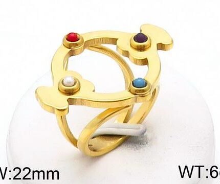 TOUS Stainless Steel Four Color Round Zircon Hollow Ring