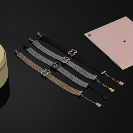 TOUS Stainless Steel Transparent Zircon Frame Bear Bracelet