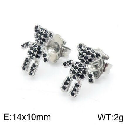 TOUS stainless steel material three-dimensional bear black zircon inlaid earrings