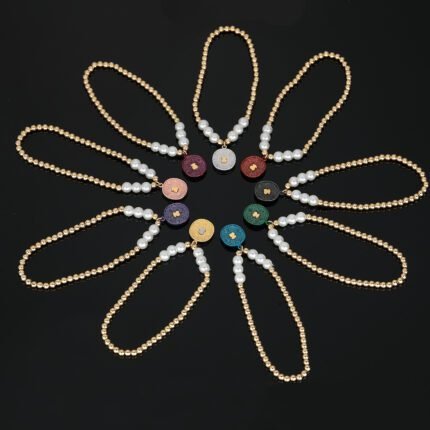 TOUS stainless steel material round plate spreads outwards with dots, small bears in multiple colors, matched with pearl bracelet