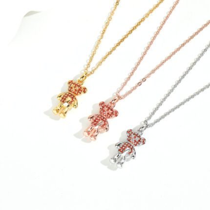 TOUS stainless steel material Spanish bear red zircon inlaid necklace pendant