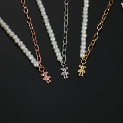 TOUS Stainless Steel Material Spanish Bear Pearl Large Ring Buckle Necklace Pendant