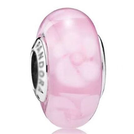 Pandora, white petals, pink glass beads, DIY jewelry accessories, loose beads, exquisite and simple