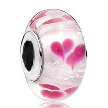 Pandora's peach heart, white pink glass, beaded DIY jewelry, accessories, loose beads, exquisite and simple