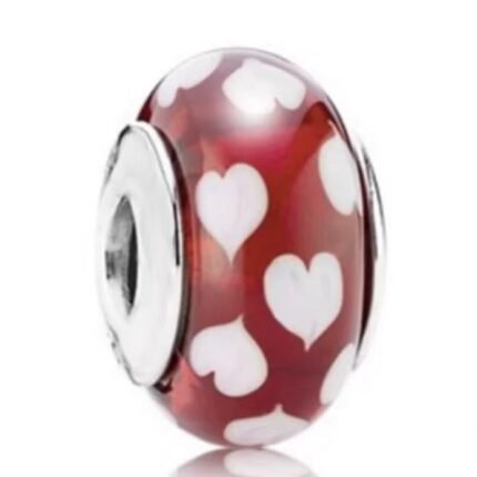 Pandora's white heart red background glass beaded DIY accessories are exquisite and simple.