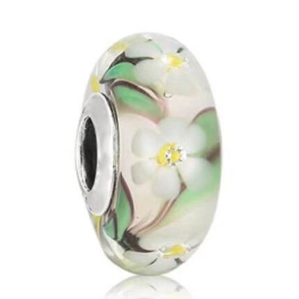 Pandora flowers, green glass beads, DIY accessories, exquisite and simple.