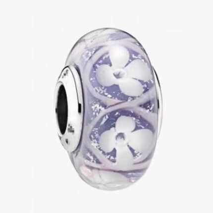 Pandora lace white flowers, purple bottom glass beads, DIY accessories, exquisite and simple.