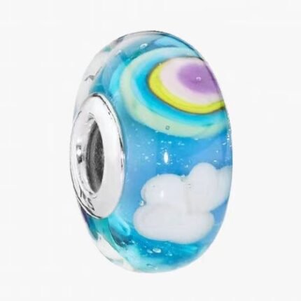 Pandora smooth blue sky, white clouds, glass beads, DIY accessories, loose beads, exquisite and simple