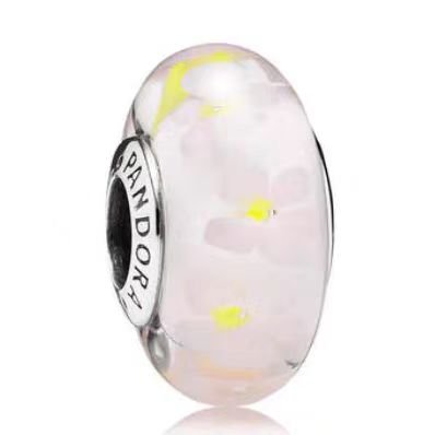 Pandora florets are transparent and pink glass beads are delicate and simple