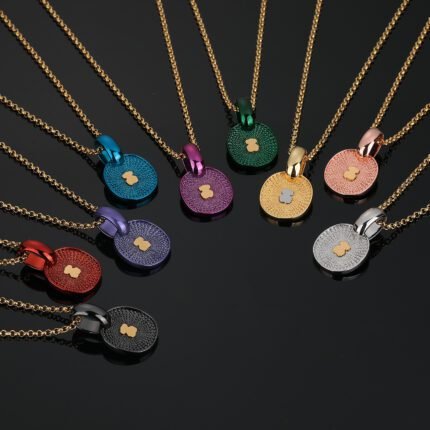 TOUS Stainless Steel Material Spanish Bear Round Plaque Necklace Pendant Multi Color Style