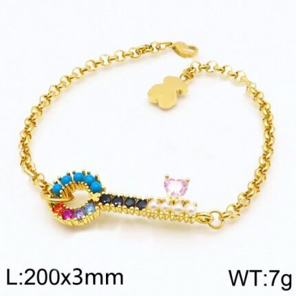 TOUS stainless steel key pendant with colorful zircon inlay bracelet
