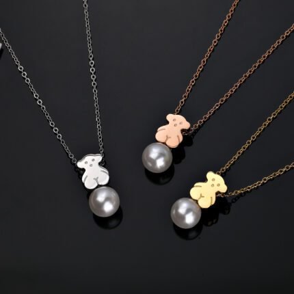 TOUS Stainless Steel Pearl Spanish Bear Necklace Pendant