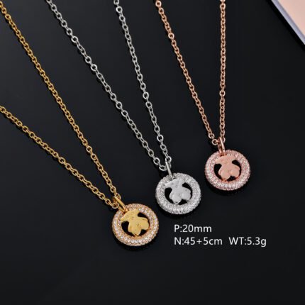 TOUS 925 Silver Spanish Bear Round Brand Zircon Bordered Multi Color Necklace Pendant