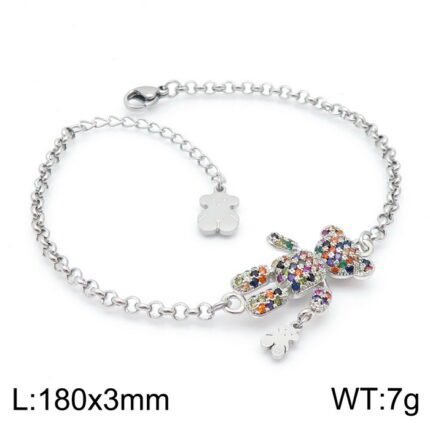 TOUS 925 Silver Multi color Stereoscopic Spanish Bear Colored Zircon Inlaid Bracelet