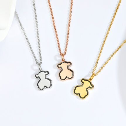 TOUS stainless steel material black line dotted border teddy bear multi-color necklace pendant