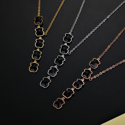 TOUS Stainless Steel Material Black Zircon Five Spanish Bear Necklace Pendant