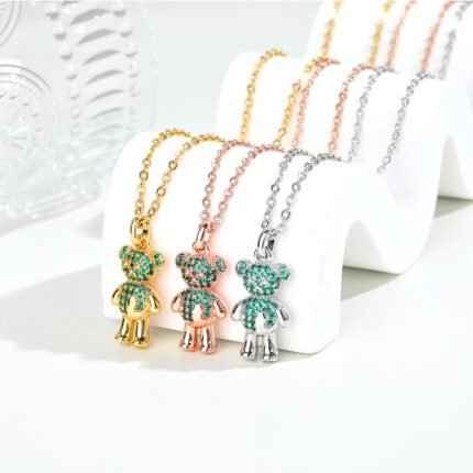 TOUS stainless steel material Spanish bear green zircon inlaid necklace pendant