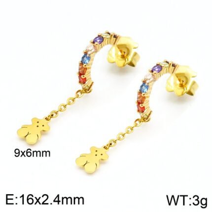 Tous 925 silver half ring color zircon inlaid Bear Pendant Earrings